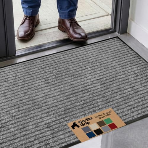 GORILLA GRIP Traffic Guard Indoor Outdoor Heavy Duty Door Mat 47x35 Lt Gray by GorillaGrip