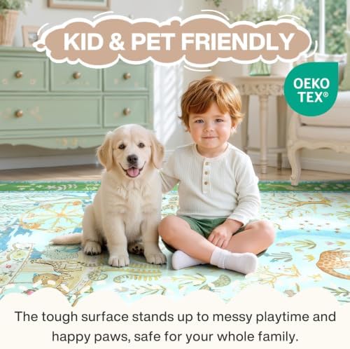 Tribesigns Washable Zoo Floral 5x7 Kids Playroom Rug, Soft Cute Blue Nursery Rugs for Bedroom, Non-Slip Low Pile Indoor Animal Print Carpet Rugs for Kids Room Living Room, Blue/5x7 - Image 6