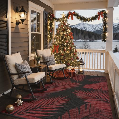 GENIMO Outdoor Rug, Waterproof Plastic Rugs for Patio, 6'x9' Red Black - Image 5
