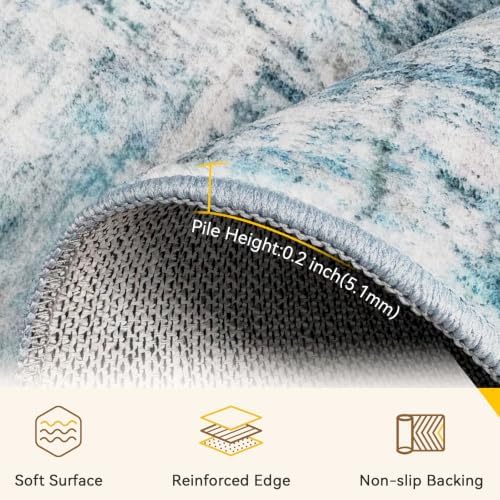 RELEANY Washable 5'x7' Abstract Area Rug for Living Room Teal Blue - Image 4