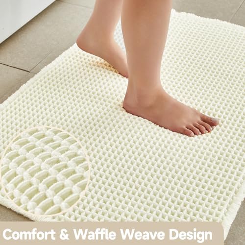 TYUU Cream White Waffle Bath Mat, Boho Bathroom Rugs Non Slip, 30x20 - Image 3