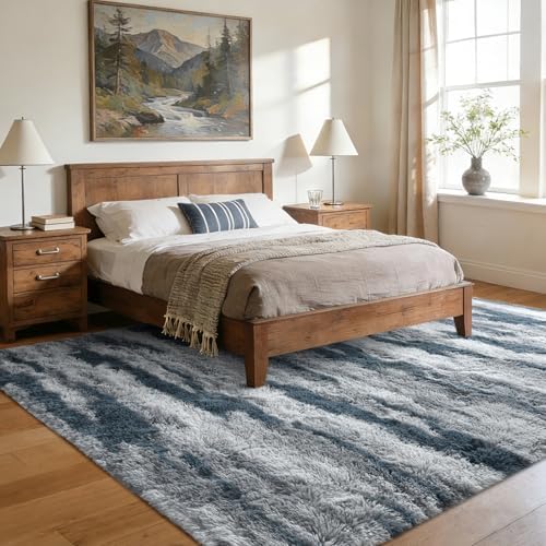 6x9 Large Fluffy Shaggy Area Rugs Non-Slip for Living Room Tie-Dyed Blue - Image 3