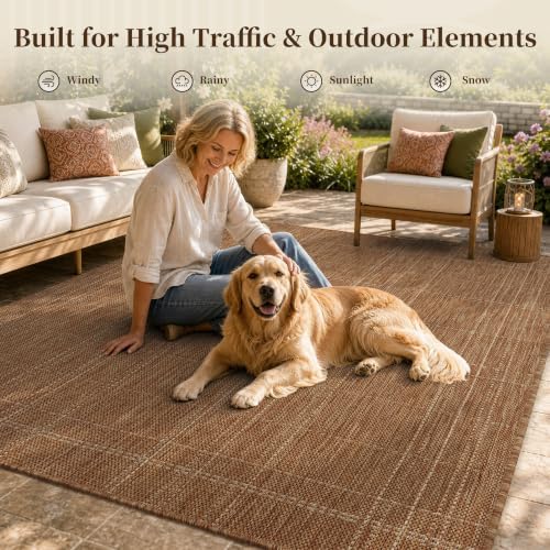 PADOOR-3x5 ft Outdoor Rug Porch Entryway Rug-Polypropylene Indoor Outdoor Rugs for Entryway Kitchen Balcony Patio, Textured Weave, Durable, Fade-Resistant, Non-Shedding, Farmhouse Neutral Brown - Image 6