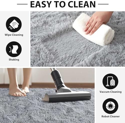 FinRèc Home 6x9 Non-Slip Fluffy Area Rugs for Living Room (Grey) - Image 5