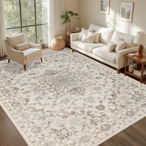 5x7 Area Rugs Living Room: Washable Rug for Bedroom Brown Beige by EXPEDIX
