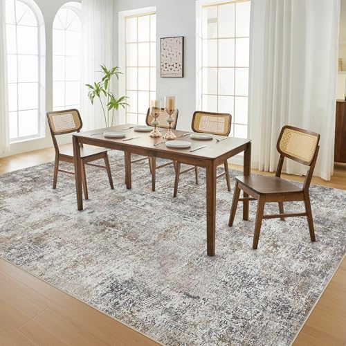 DMOYEST Area Rug Living Room Rugs - 7x9 Abstract Large Soft Indoor Washable Rug Neutral Modern Low Pile Carpet for Bedroom Dining Room Farmhouse Home Office - Brown/Grey/Black - Image 4