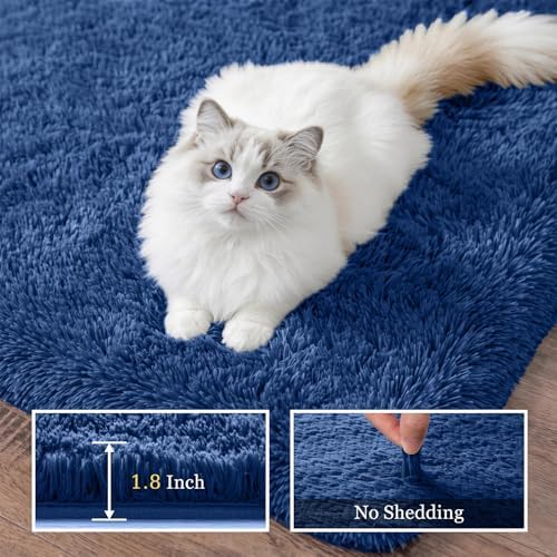 Area Rug Living Room Bedroom: 4x6 Fluffy Plush Shag Carpet Blue - Image 5