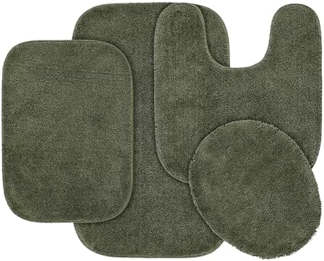 Garland Rug Traditional Nylon Washable Deep Fern 4 Piece Set - Lid, Contour, 2 Bath Rugs - Soft, Absorbent, and Stylish for Your Bathroom by Garland+Rug