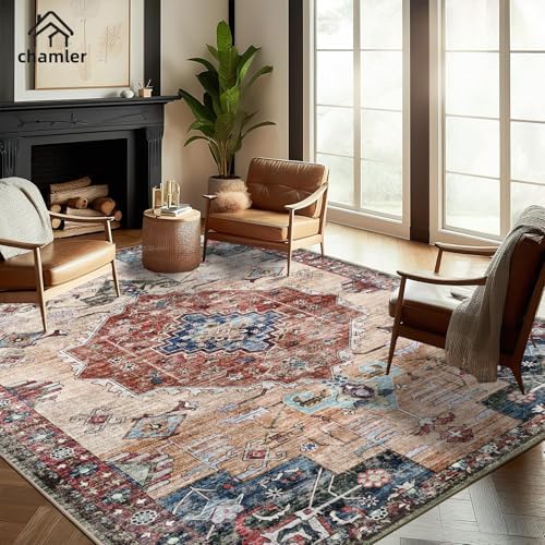 chamler 10'x14' Washable Area Rug Boho Chic Medallion Distressed Design Non-Shedding Easy Care Ideal for High Traffic Areas in Rugs for Living Room Bedroom Office Coffee Table Large Carpet by Unknown