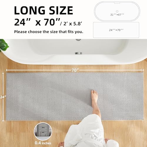 TYUU Bathroom Runner Rugs, Long Bath Mat Runner Washable Thin Quick Dry Low Pile Bathroom Runner Rugs Non Slip, Light Grey 24"x70" - Image 2