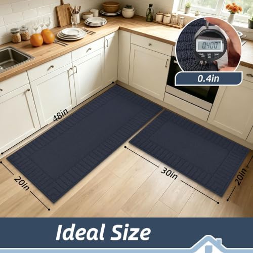 BEQHAUSE Kitchen Rugs Non Slip Washable 2PCS, 20"x30"+20"x48", Navy Blue - Image 2
