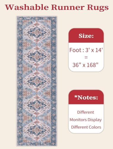 SERISSA 3x14 Washable Non Slip Boho Runner Rug for Hallway，Blue Orange - Image 6