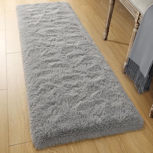 Tepook Grey Soft Runner Rugs for Bedroom 2x6 ft with Rubber Backing - Image 3