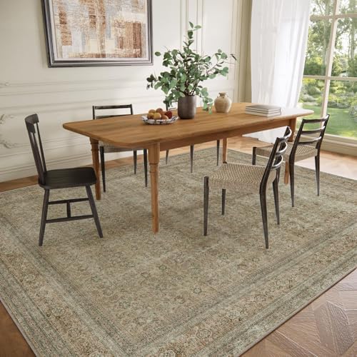 palohom 10x14 Area Rug Washable Rugs: Large Living Room Rug Stain Resistant Non Slip Distressed Vintage Low Pile Faux Wool Soft Rugs for Bedroom Farmhouse Dining Room Nursery Indoor - Image 5