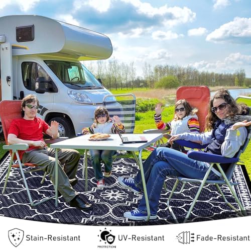 Outdoor Rug 6x9Ft, Waterproof Outdoor Patio Rug for House Deck Reversible Plastic Straw Mat for RV Camping Picnic Beach Balcony (Blue White) - Image 4
