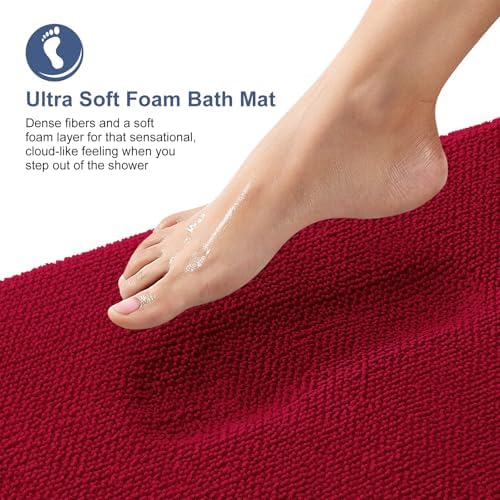 OLANLY Thick Memory Foam Small Bathroom Rug 24x16, Absorbent Bath Mat, Red - Image 2