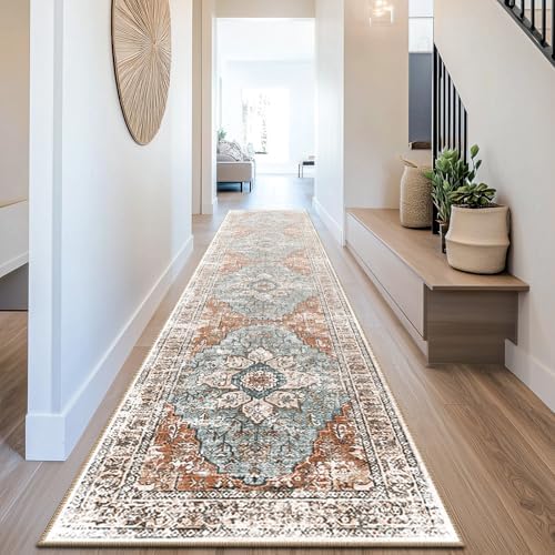 BESTSWEETIE Washable Boho 2x10 Runner Rug, No Pile for Living Room, Brick by BESTSWEETIE