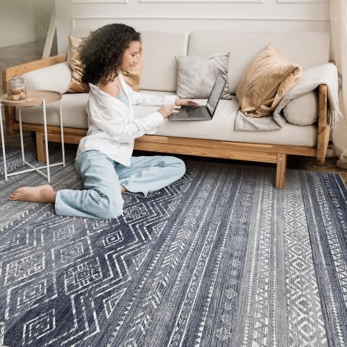 Tortania Area Rug Living Room Rugs- 10x12 Washable Large Soft Neutral Boho Moroccan Bohemian Farmhouse Rug Indoor Floor Carpet for Bedroom Under Dining Table Home Office Decor - Blue Gray - Image 7