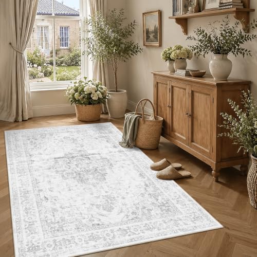 4x6 Washable Bedroom Area Rug Non-Slip Medallion Gray Throw Carpet by HOME