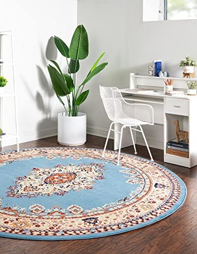 Unique Loom Reza Collection Traditional Persian Style Area Rug, 8' 0" x 8' 0", Light Blue/Ivory - Image 4