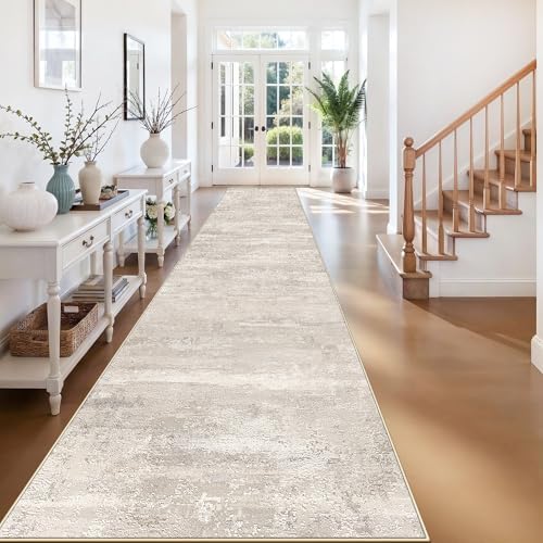 YOUFORTONG Washable Runner Rug 3x15 - Indoor Low Pile Stain Resistant Kitchen Hallway Rugs with Non Slip Backing Entryway Dining Room Carpet Modern Abstract Foldable Decoration Mat 3x15 Beige by YOUFORTONG