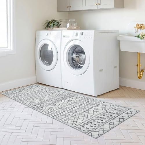 KUTA 2x6 Washable Runner Rug Grey Moroccan Boho Rug Runner - Image 4