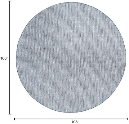 SAFAVIEH Outdoor Round Rug 9' - Courtyard Collection - Large, Coastal Design, Navy & Grey, Durable & Easy Cleaning, Ideal for Patio, Entryway, Mudroom, Backyard (CY8022-36821) - Image 2