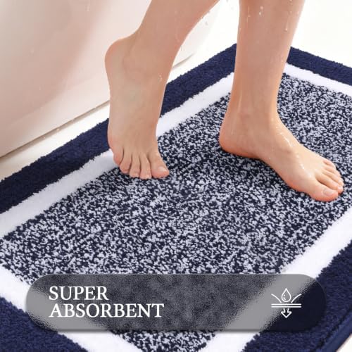 Pauwer 3 Piece Bathroom Rug Set, Non Slip Washable Bath Mat, Navy - Image 4