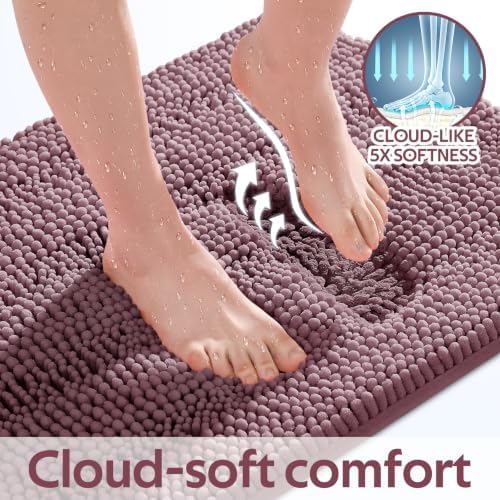 Striped Mauve Bathroom Rug Set 3 Pieces Ultra Soft, Non Slip Chenille Bath Carpet, Absorbent Plush Shaggy Bath Mats for Bathroom, Toilet, Bedroom, Kitchen - Image 4