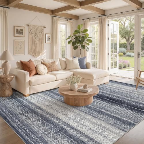 Nakagishi Boho 10x14 Area Rug Living Room Rugs Machine Washable Blue - Image 2