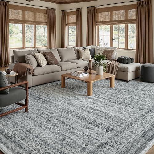 9x12 Area Rugs for Living Room Bedroom, Washable Vintage Boho Grey - Image 2