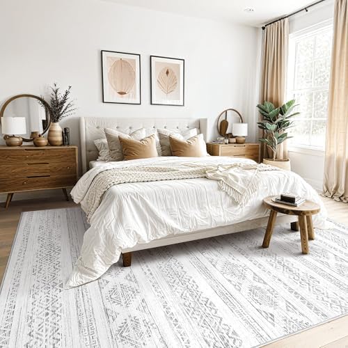 Tortania Area Rug Living Room Rugs - 10x14 Washable Large Soft Neutral Boho Moroccan Bohemian Farmhouse Rug Indoor Floor Carpet for Bedroom Under Dining Table Home Office Decor - Ivory Gray - Image 2
