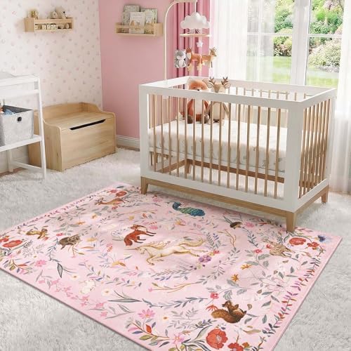 jinchan 5x7 Kids Playroom Rug Washable Girls Room Unicorn Rug Lavender Pink - Image 5