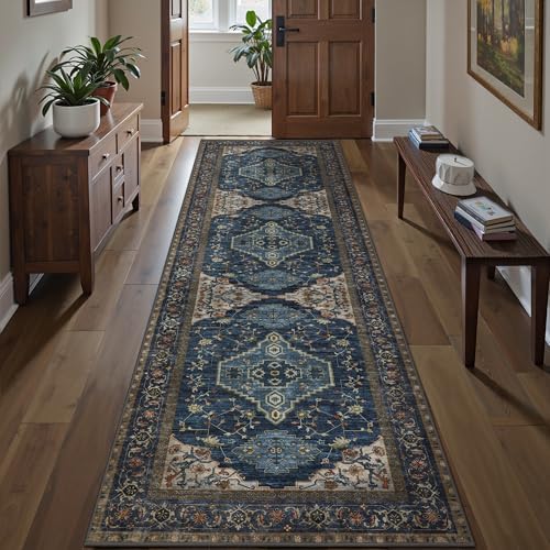 Tangsoo Dark Blue 2.6x8 Washable Runner Rug for Hallways, Non Slip Runner by Tangsoo