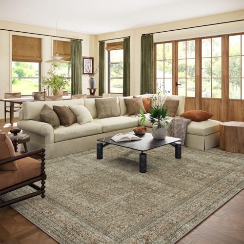 Washable Area Rugs for Living Room: 9x12 Bedroom Rug Boho Vintage Rugs Stain Resistant Non Slip Low Pile Lightweight Soft Carpets for Dining Room Kitchen Nursery Kids Room Farmhouse Living Room by palohom