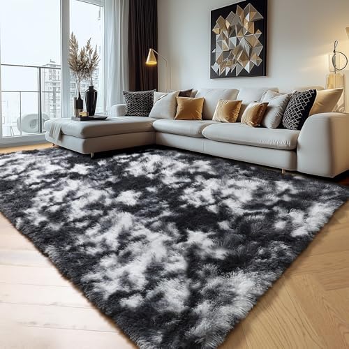 Amdrebio Black White Grey Shag Area Rug 5x7 for Boys Bedroom Living Room - Image 4