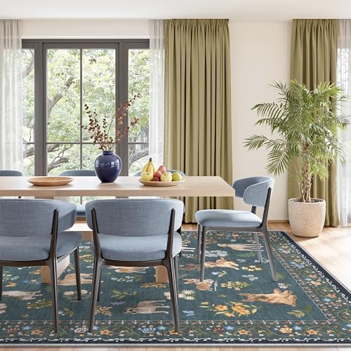 Soalmost Dog 8x10 Area Rugs for Living Room, Washable Soft Rug Navy Blue - Image 3