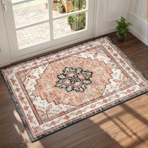 Area Rugs Small 2x3 Washable Non-Slip Boho Indoor Carpets, Orange by tubeamin