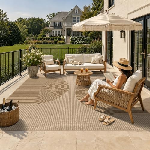 Easy Jute Rug for Pet Homes: 7x7 Outdoor Rug - Geometric Arch Pattern by Arvenchy