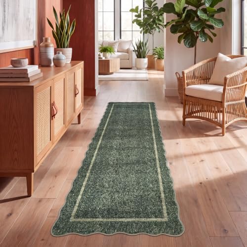 GarveeHome Scalloped Washable Runner Rug 2x6 Non Slip Kitchen Rugs, Green - Image 3