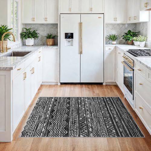 3x4 Area Rug Washable Moroccan: Non Slip Entryway Floor Mat Charcoal Gray - Image 2