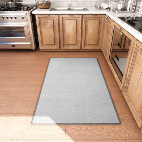 Area Rug with Non Slip Rubber Backing 3 * 5 ft, Washable Soft Floor Carpet for Living Room, Kitchen, Entryway Indoor, Bedroom, Laundry, Low Pile Area Rugs, Solid Color with Pointillism Style, Grey by AREDO