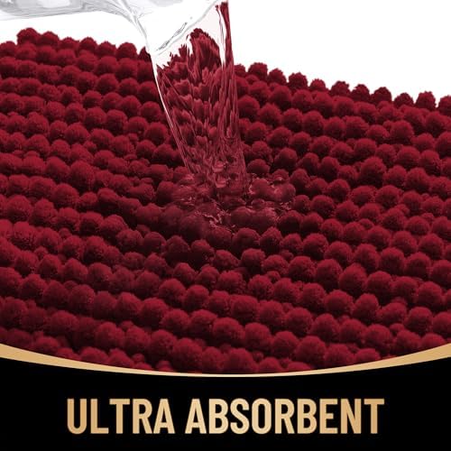 OLANLY Thick Chenille Absorbent Bathroom Rugs Mat 34x21, Burgundy - Image 3