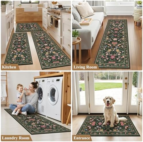 HEBE Boho Kitchen Rugs Set of 3, Non Slip Washable Kitchen Mats for Floor - Image 7