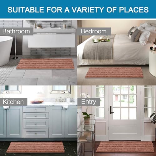 H.VERSAILTEX Bath Rugs for Bathroom Non Slip Bath Mats Extra Thick Chenille Striped Bath Rug Runners 47" x 17" Absorbent Fluffy Soft Shaggy Mats Dry Fast Plush Area Carpet for Bath Room - Muted Clay - Image 6