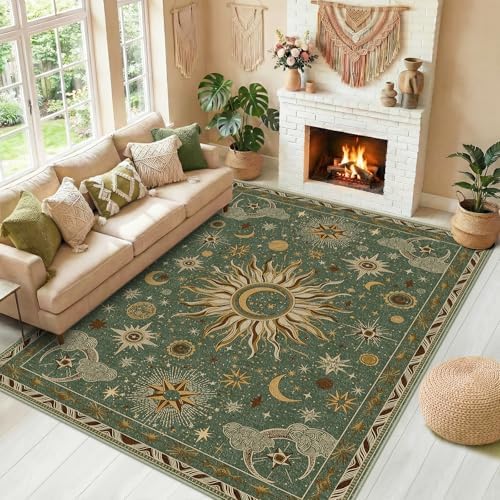 Vacuum-Friendly, 8x10 Washable Area Rug, Green Brown by meejou