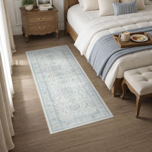 2x5 Washable Kitchen Runner Rug Non-Slip Vintage Blue Throw Carpet - Image 2