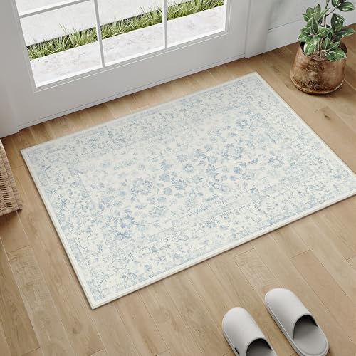PureCozy 2x3 Blue Area Rug Washable Vintage Non Slip Carpet by PureCozy