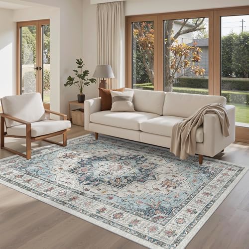 Madane Area Rug 3x5, Washable Vintage Entry Rugs for Bedroom, Blue - Image 4