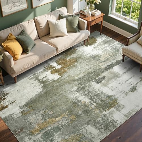 5x7 Ft Area Rugs for Living Room, Soft Non-Slip Washable Rugs Modern Abstract Pattern Carpet for Bedroom Indoor Floor Nursery Home Decor (Green) by Cuzwlovita